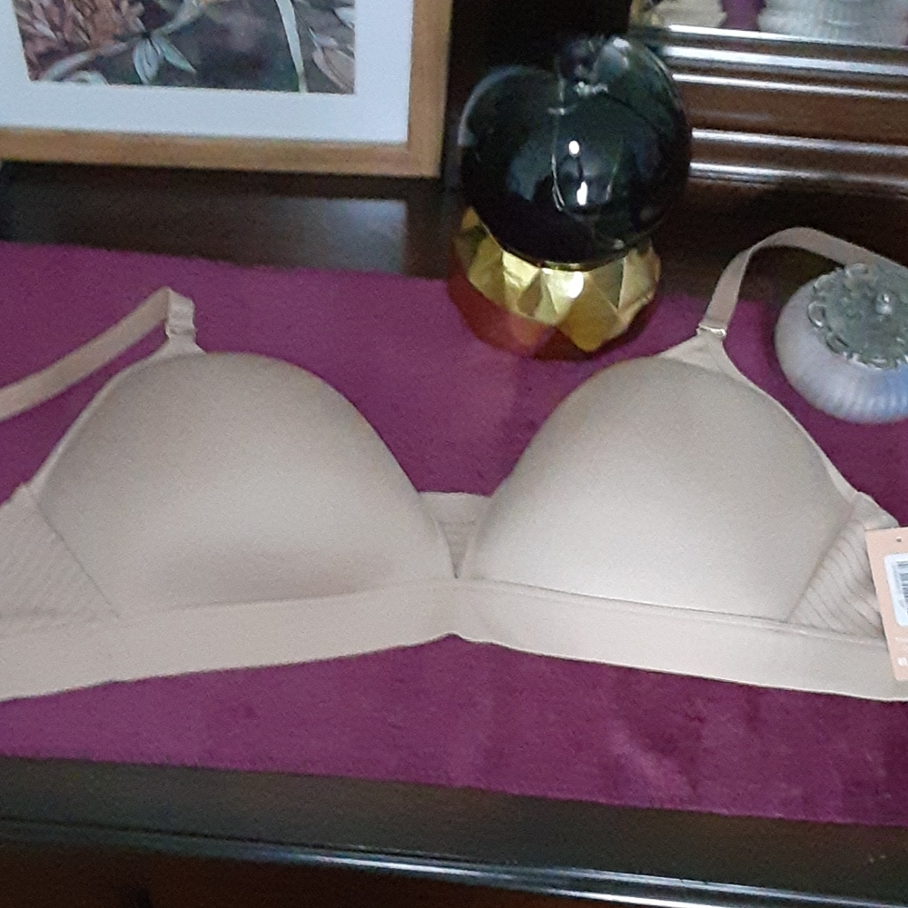 24/7 Seamless Stripe Wireless Bra, taupe, 32F
